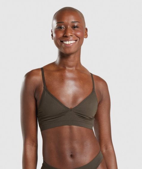 Women's Gymshark Seamless Low Neck Bralette Underwear Brown | CA 5381N0